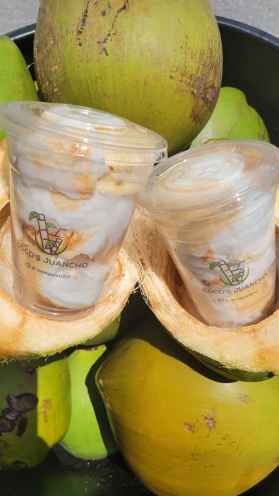 Coconut ice cream served in coconut shells